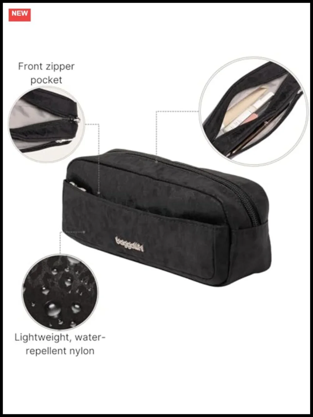 Long Pocket Cosmetic Bag - Lightweight Water Repellent Nylon Makeup Organizer
